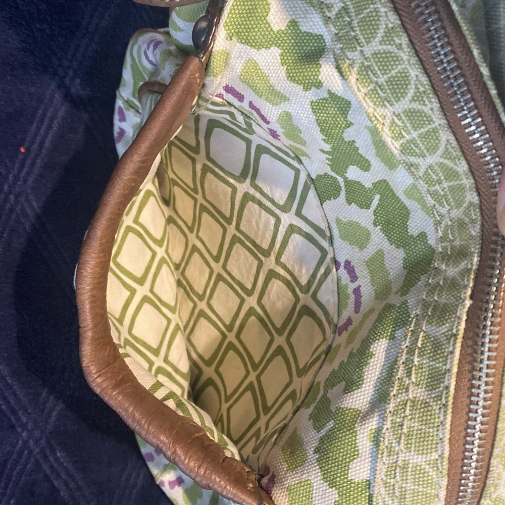 Fossil Canvas & Leather Crossbody Floral Diamond Bag Purse Removable Strap - Picture 10 of 16